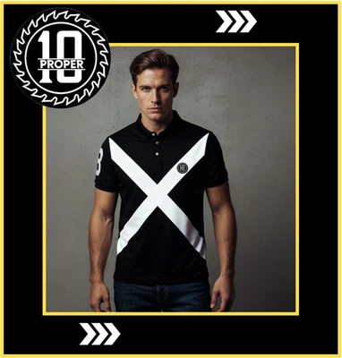 Proper 10 Brand Men's Classic X-Factor Polo Shirt Black/White  Sz S to 2XL - Image 1 of 2