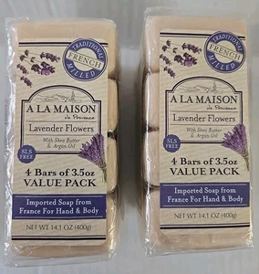 A La Maison Lavender Flowers Bar Soap - 2 Packs Of 4 - 3.5 oz Each - Picture 1 of 2