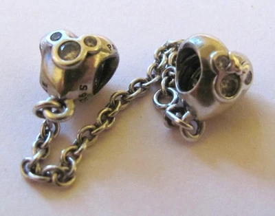 Pandora Disney 925 ALE Silver Heart of Mickey & Minnie Safety Chain 791704CZ - Image 1 of 4