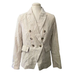 Joie Linen Blend Double Breasted Blazer Gold Thread Striped Buttons Small NWT - Picture 1 of 6