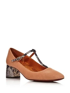 CHIE MIHARA Womens Barna Peach Brown Snake Mary Jane Turnout Leather Pumps 40 - Picture 1 of 11