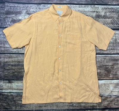 VTG Alfani Silk Shirt Mens XL Short Sleeve Button Up Orange Pocket Beach - Image 1 of 4