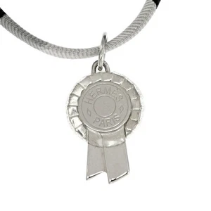 HERMES Tourbillon Silk Choker Silver Metal Fitting Multicolor Necklace Pendant U - Picture 1 of 10