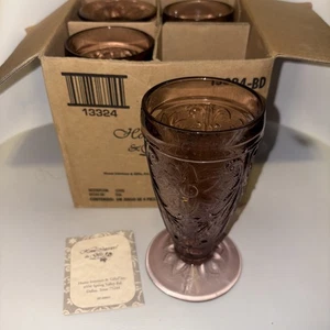 Home Interiors Plum Tiara Sandwich Water Goblet/Iced Tea Glasses—Set Of 4–6 1/4” - Picture 1 of 4