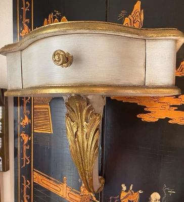 老式意大利好莱坞摄政壁挂架Demilune桌金叶 — 第 1/4 张图片