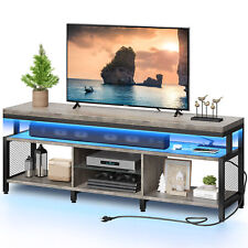 Industrial TV Stand with Power Outlets & LED Lights For 70/65/60 inch TV Console