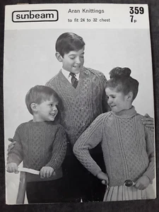 knitting pattern, childs aran sweater with v, crew or polo neck, Sunbeam - Picture 1 of 2
