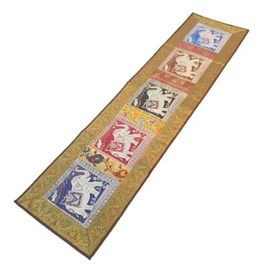 Dining Table Runner Elephant Woven Zari Brocade Banarasi Cover Multi Color - Picture 1 of 10
