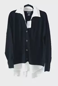 Bloomingdales Größe L 100 % Kaschmir Pullover mit zwei Knöpfen Oberteil neu mit Etikett $ 198 schwarz C47 - Bild 1 von 8