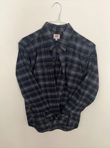 LEVI'S kariertes geknöpftes Herrenhemd Größe M kurzärmelig blau grau - Bild 1 von 2