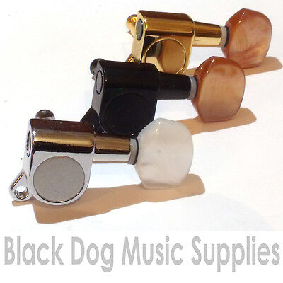 Set Of Guitar Machine Heads In Chrome Black Or Gold With White/marble Pearl Keys • 22.27€