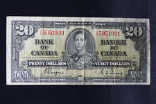 1937 $20 Dollar Bank Note Canada George VI H/E 5951931 Coyne Towers F-VF Grade