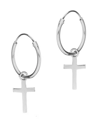 Cross Anello Orecchini Crocifisso Leva 12mm Cerchi 925 Argento Corpo Gioielli - Immagine 1 di 4