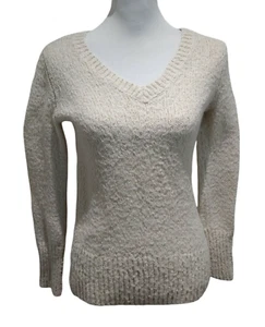 Abercrombie & Fitch Damen Pullover Small Langarm Elfenbein Pulli V-Ausschnitt Strick - Bild 1 von 12