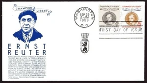 1136-37 Ernst Reuter FDC Anderson blue cachet Sept 29, 1959 - Foto 1 di 1
