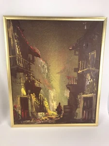 Vintage Ölgemälde einer Straßenszene signiert vom Künstler (unbekannt) - Bild 1 von 5