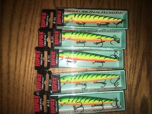 RAPALA ORIGINAL FLOATING 11's=LOT OF 5 FIRETIGER COLORED FISHING LURES