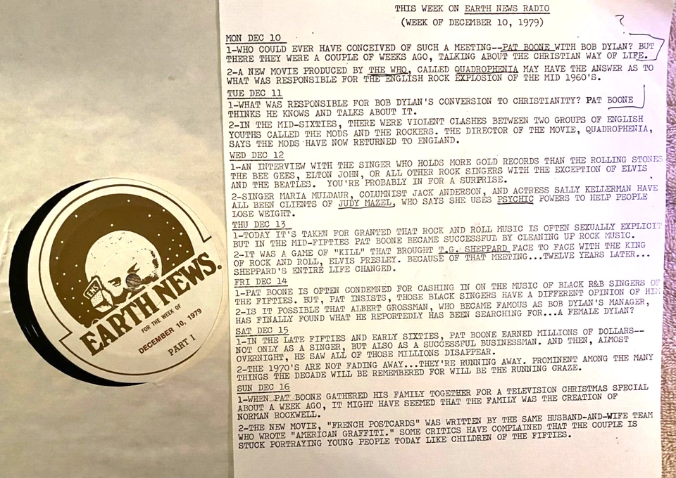 10/10/79  EARTH NEWS EXTENDED INTERVIEWS w/PAT BOONE; WHO'S QUADROPHENIA MOVIE - Image 1 of 1