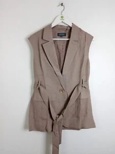 Sosandar Women's Linen Sleeveless Belted Blazer Size 8 Brown RRP£39 New F2 - Picture 1 of 10