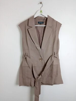 Sosandar Women's Linen Sleeveless Belted Blazer Size 8 Brown RRP£39 New F2 - Image 1 of 4