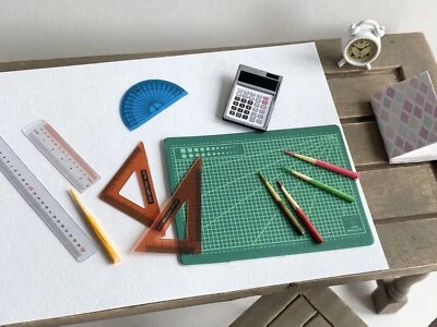 14pc1:12 office Stationery Ruler clock Miniature School Clock Pencils calculator - Image 1 of 4