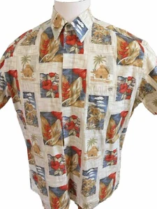 Pierre Cardin Men Short Sleeve S/S Button Shirt Hawaiian Large L Leaf Floral - Picture 1 of 7