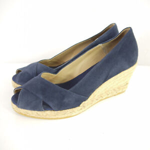 Brora Espadrille Wedge Sandals Blue Suede Peep Toe High Heel Size 40 / UK 7