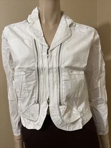 Women’s White Cotton Casual Layered Pockets Collared Button Zipper Size M Jacket - Picture 1 of 23