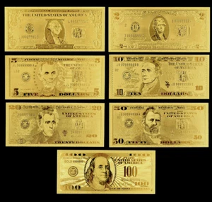Posten 7 Stck. US-Dollar Gold Banknoten Komplettset ungewöhnlich schön handwerklich - Bild 1 von 12