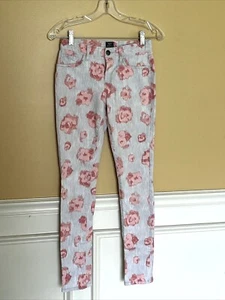 Gap Kids Super Skinny Fit Gray Pink Floral Full Length Jeans Girls Sz 14 NWOT - Picture 1 of 12