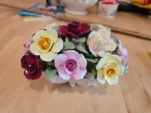 Centrotavola medio Aynsley fine osso porcellana rosa floreale ciotola - Foto 1 di 15