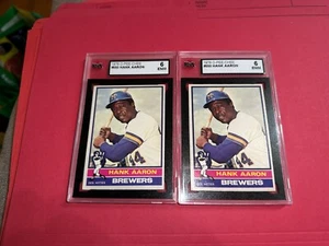 2x O-PEE-CHEE MLB BASEBALL CARD #550 HANK AARON HOF BREWERS KSA 6 ENM 76/OPC - Foto 1 di 11