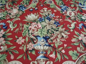VTG 1.38 Yds Keil Fabric Printed UNION Floral Linen Drapery  48"x 50" Red BTP - Picture 1 of 7