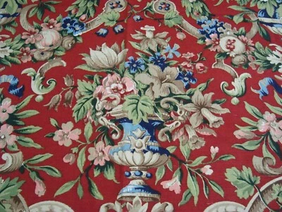 VTG 1.38 Yds Keil Fabric Printed UNION Floral Linen Drapery  48"x 50" Red BTP - Image 1 of 4