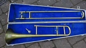 More details for zenith de-luxe brass trombone j.r. laflaur &amp; son with case band instrument large