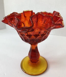 Fenton Amberina Art Glass Thumbprint Compote Bowl Candy Dish MCM - Picture 1 of 7