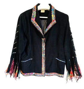 Parsley & Sage Fine Whale Corduroy Jacket Blazer M Black Wearable Art Whimsical - Picture 1 of 14