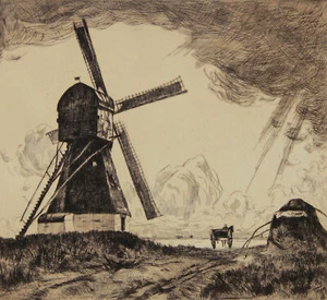 AUGUST KAUL - Landschaft mit Windmühle - Kaltnadelradierung, um 1910 - Picture 1 of 2