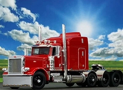 1/64 DCP RED PETERBILT 389 TRI AXLE W/ 63" MID ROOF SLEEPER W/ WHALE TAIL - Image 1 of 4