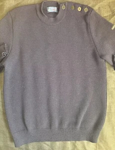 Vintage Saint James Wool Sweater Button Shoulder Blue made in France Mens size S - Picture 1 of 16