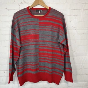 Kris Cassia Sweater Womens Size XL Red Gray Striped Wool Blend Top - Picture 1 of 9