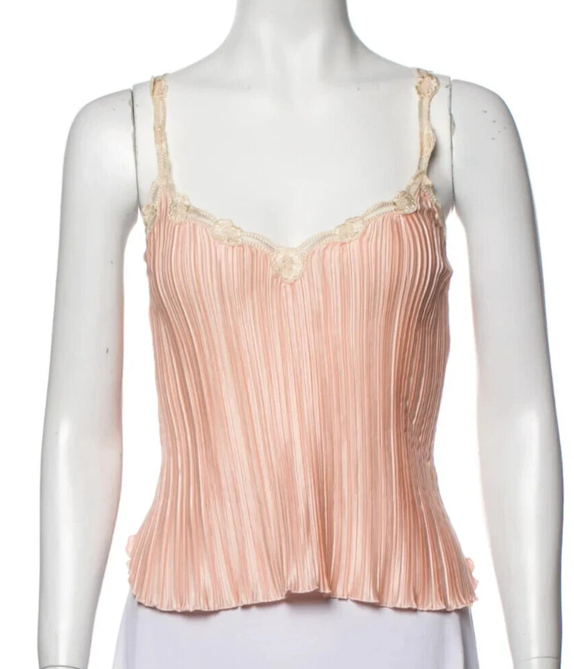 La Perla 百褶桃子手风琴文胸内衣 Chemise Top 婴儿娃娃 蕾丝 US 8 — 第 1/4 张图片