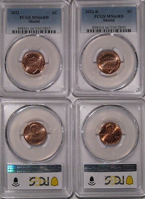 2022 P & D Lincoln SHIELD centavo 2 conjunto de moedas 1c PCGS MS66RD - Imagem 1 de 2