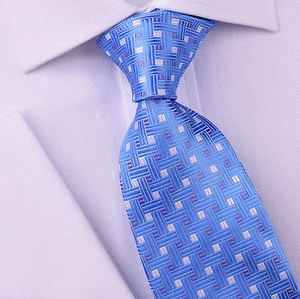 Mens Light Blue Diamonds Plaids & Checks 3.15" Wide Tie 8cm Necktie Gray Striped - Picture 1 of 4