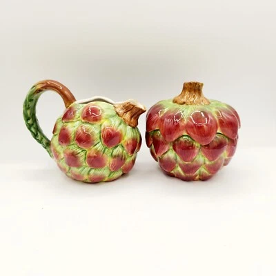 RARE Department 56 Harvest Artichoke Ceramic Creamer Sugar Set Realistic Kitsch - Image 1 of 4