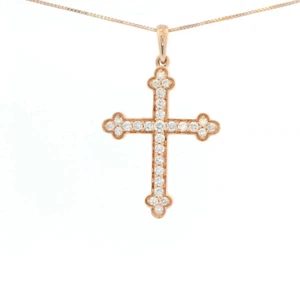 Colgante con dije de cruz de extremo de 3 piedras de diamante redondo de oro rosa macizo de 14K 28X20 mm 0,50 CTW - Imagen 1 de 4