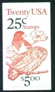 USA BOOKLET SC# BK160 BIRDS 25c. - BKLT OF 20 MNH - PL# 2122 - Picture 1 of 1