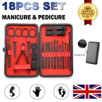 AHUB 18pcs Manicure Pedicure Nail Care Set Cutter Clippers Kit Case Mens Ladies Gift
