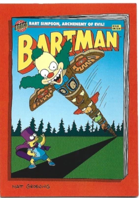 1994 SKYBOX THE SIMPSONS BART SIMPSON BARTMAN AND KRUSTY #B6 BONGO TRADING CARD - Image 1 of 4