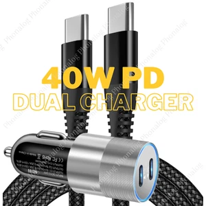 PD 40W Dual USB-C Fast Car Charger TypeC 10FT Cable For iPhone 15 16e 17 17 Air  - Picture 1 of 15